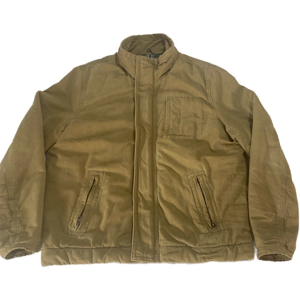 Vintage American Eagle Mens Tan Canvas Work Rugged Flannel Lined Jacket XL